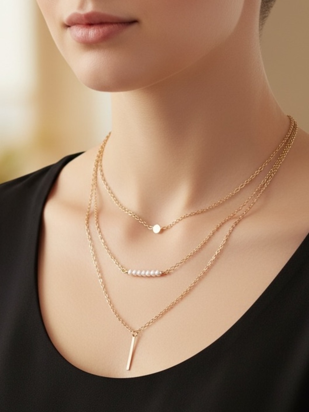 3-Tier Bohemian Indie Layered Pearl Necklace - Picture 5 of 7